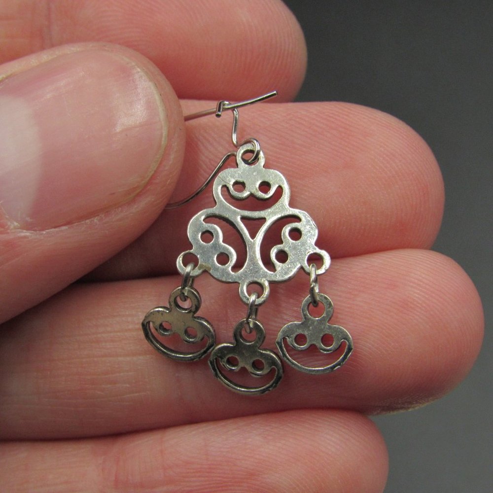 Sterling Silver Rustic Odd Heart Dangle Earrings - image 4